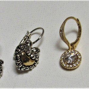 Two Pairs Minimalist Vintage Earrings HEARTS RHINESTONES Huggie